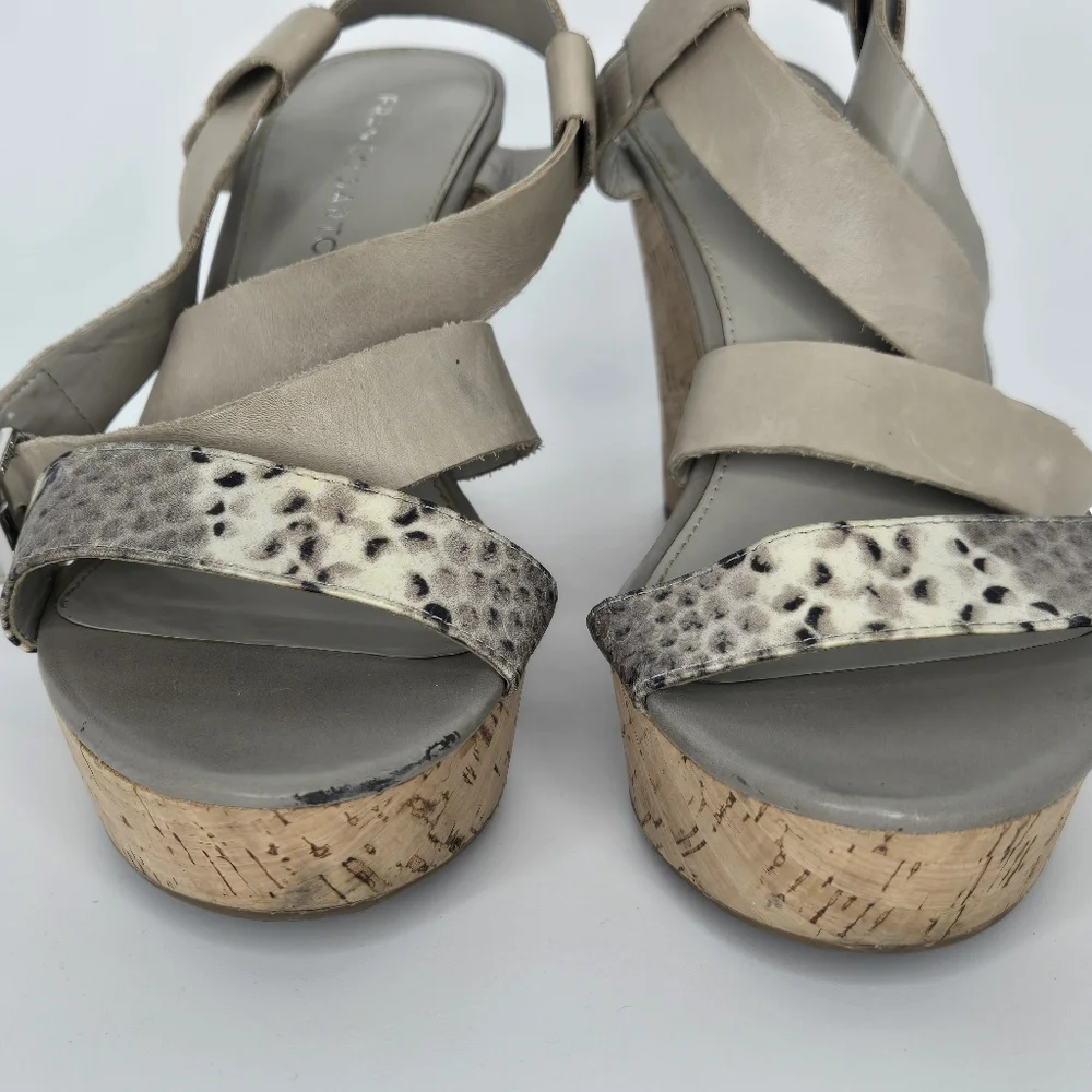 Franco Sarto Shania Wedge Sandal Gray Leather Snake‎ Size 8.5